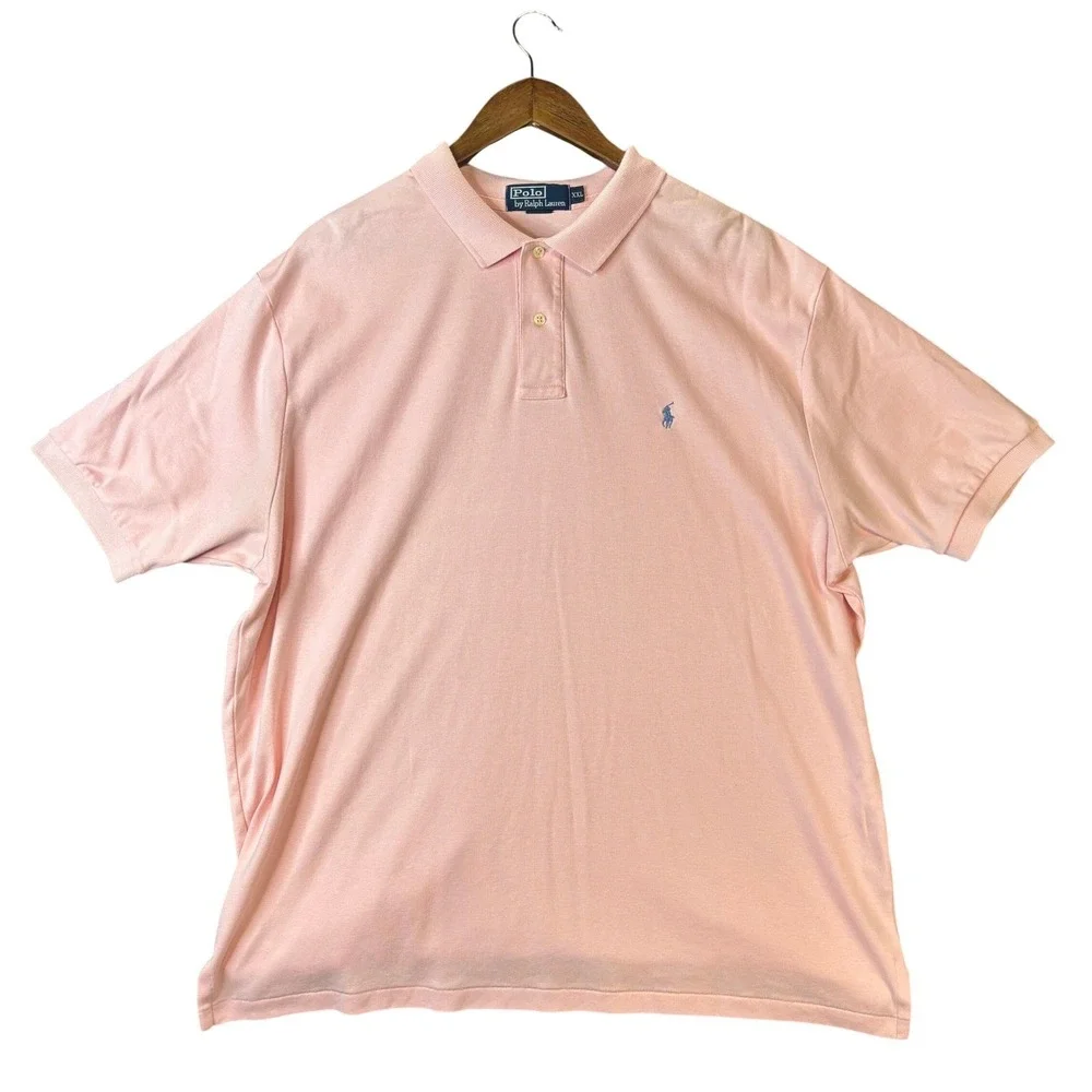 Polo Ralph Lauren Mens XXL Pink Short Sleeve Cotton Polo Shirt Blue Pony Logo